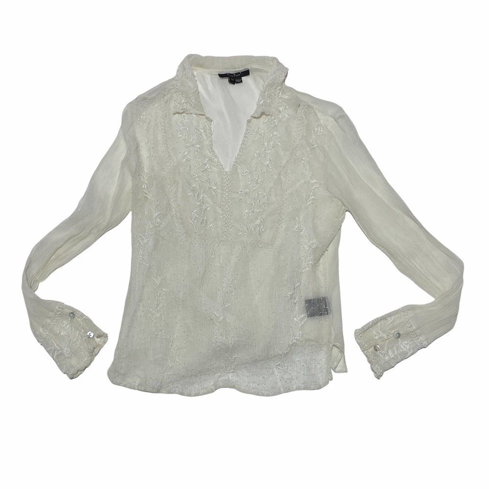Eci New York Sheer White Floral Lined L/S Blouse - Picture 5 of 12